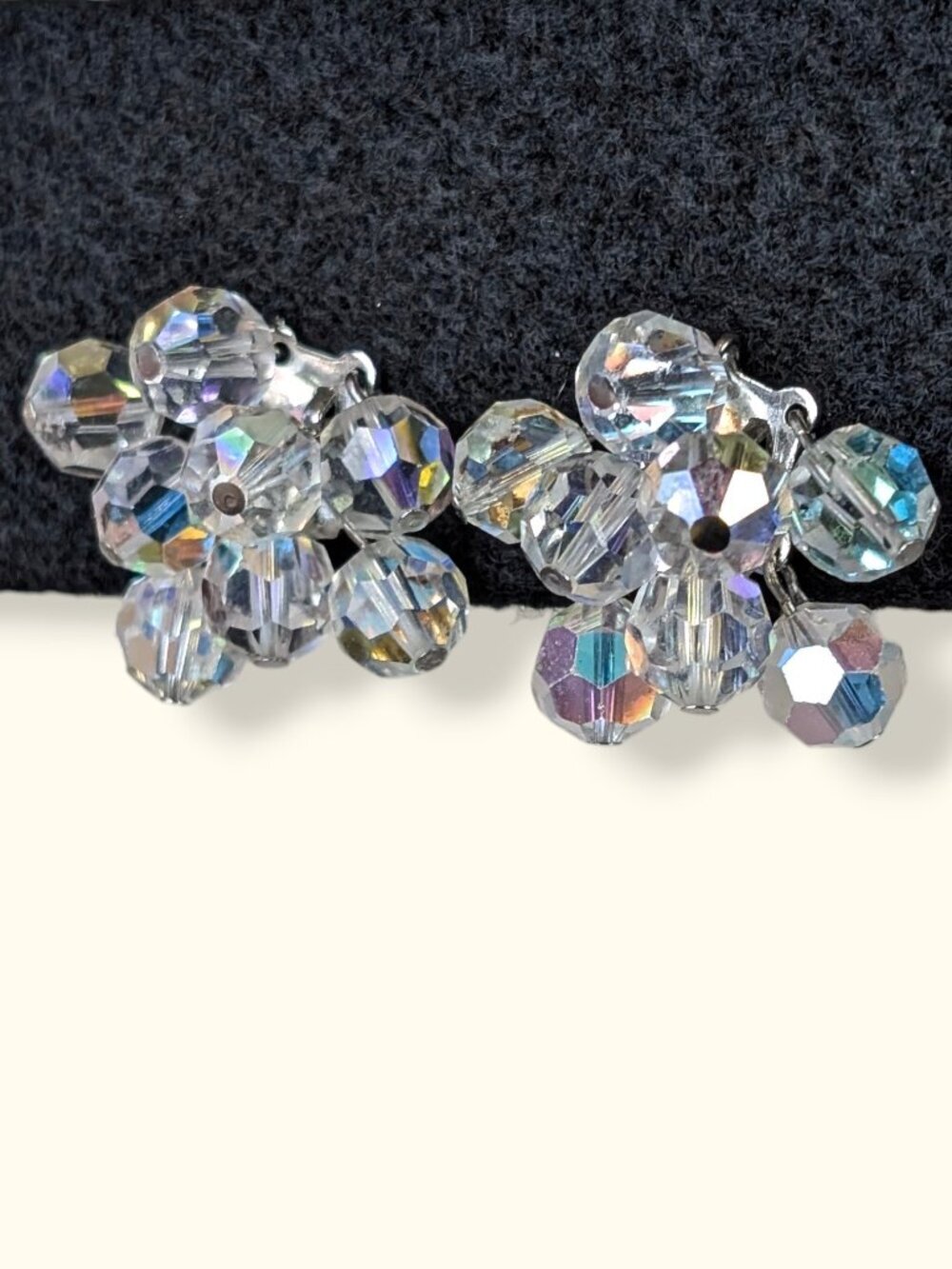 Vintage AB Crystal Cluster Earrings